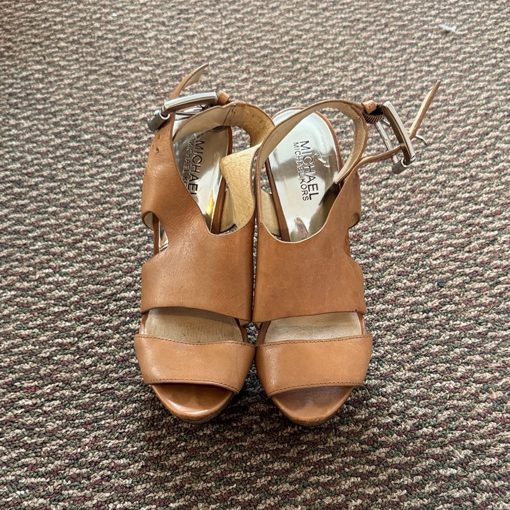 Michael Kors Brown Leather Wedge Sandals
